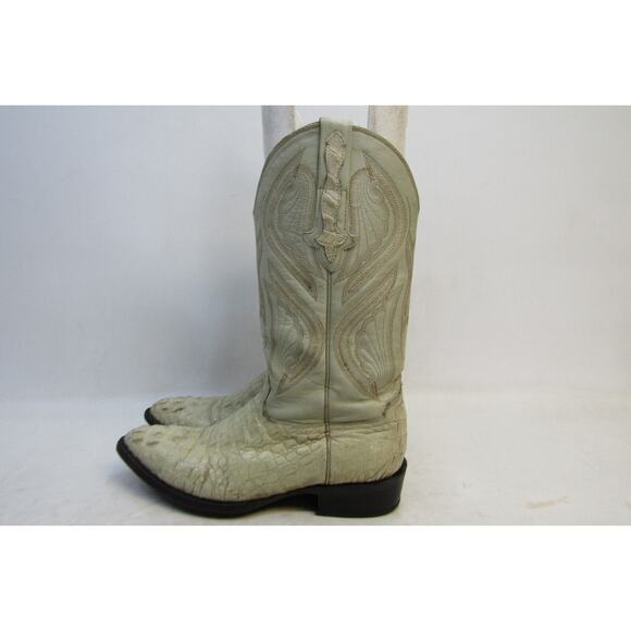 Rodeo Bravo Mens Size 8.5 D / 27.5 MEX Cream Leather Caiman Cowboy Western Boots - Picture 1 of 11